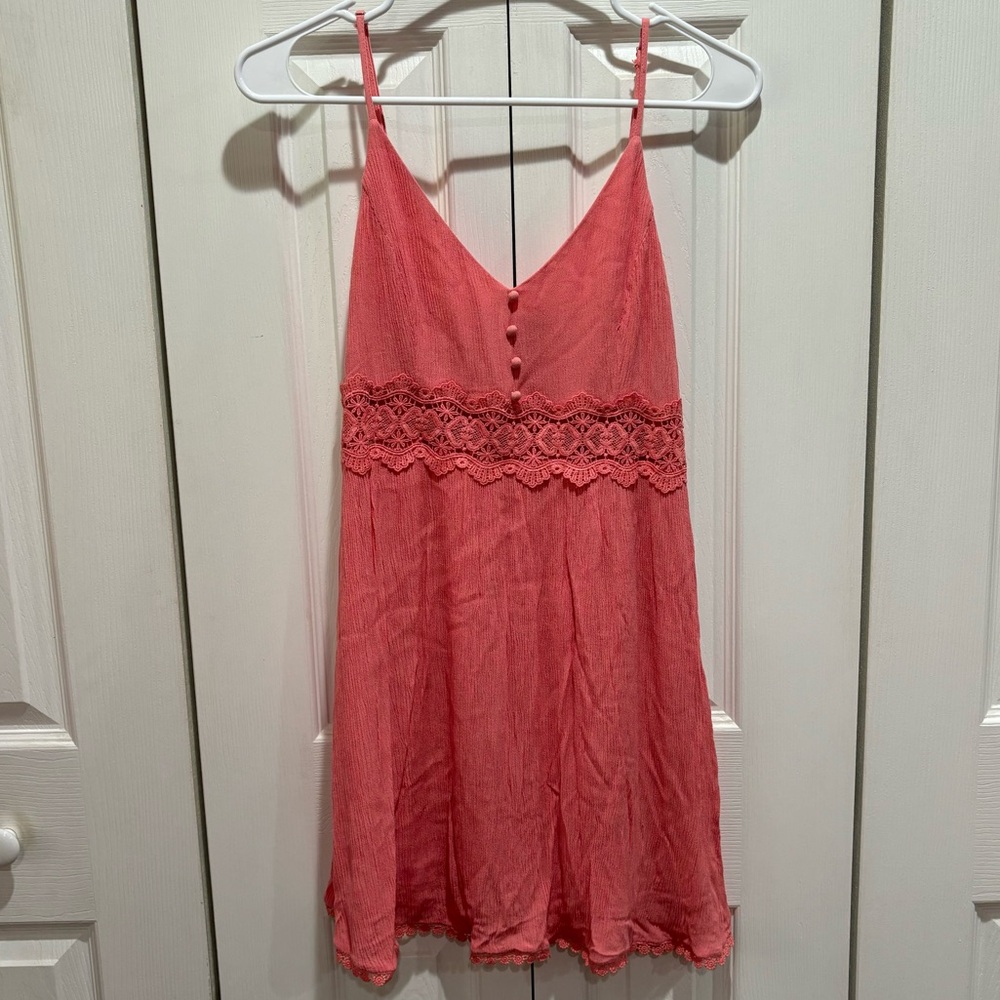 FOREVER 21 Women’s Floral Lace Adjustable Spaghetti Strap Dress - coral, size S